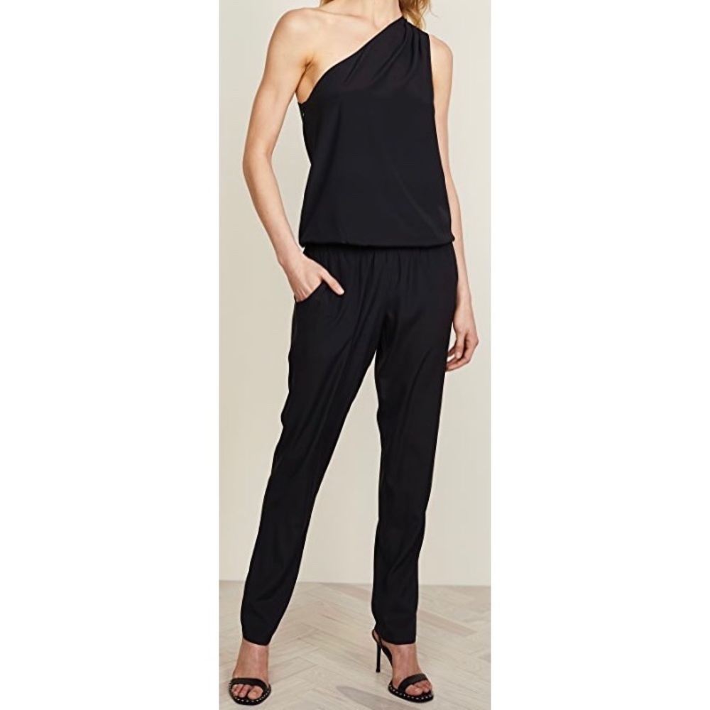 Ramy Brook Black Silk Blend Lulu One Shoulder Jumpsuit Size Small